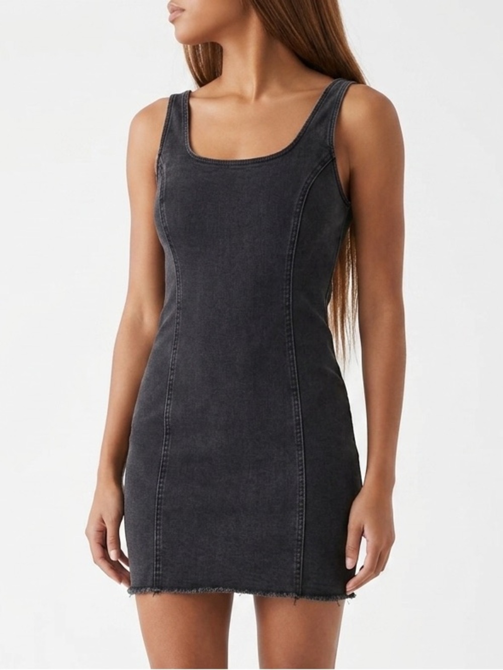 Forever 21 Washed Black Denim Scoop Neck Mini Dress